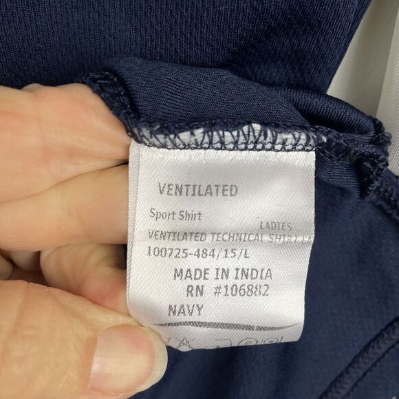 TuffRider Ventilated Technical Long Sleeve Equestrian Sport Shirt Size L Navy - Picture 9 of 10